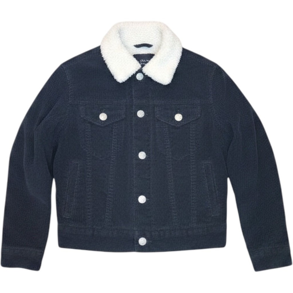 GAP Denim Sherpa Lined Corduroy Trucker Jacket Mens Small Navy Blue Fleece Coat